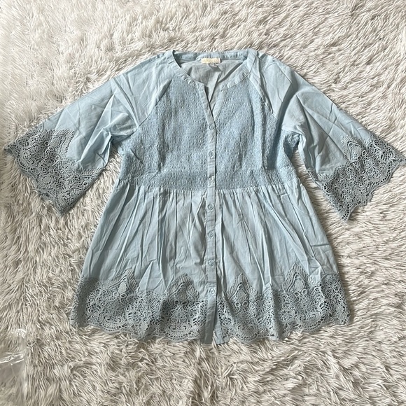 Alessa W. Collection Women’s Spitzenbluse tunic top light blue size 14 - Picture 4 of 11
